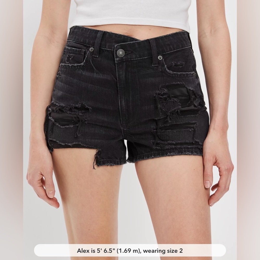 American Eagle - Distressed Black Denim Mom Shorts